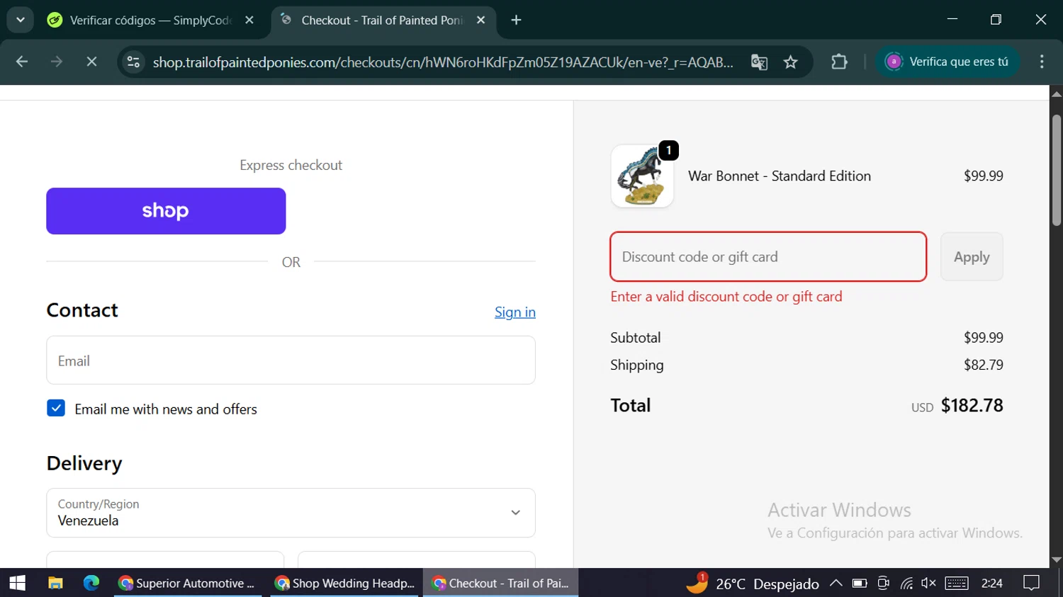 Trail of Painted Ponies coupon code screenshot showing code HoHoHo applied at Trail of Painted Ponies checkout page. Uploaded by SimplyCodes community member alexandracarolina on Dec 26, 2025