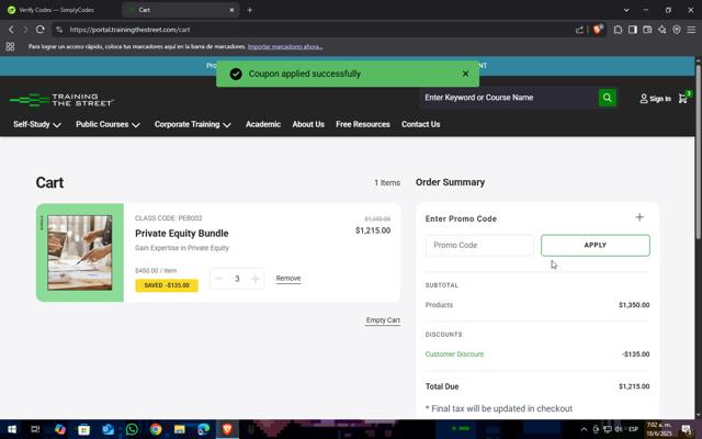 Training The Street checkout page showing Training The Street discount code box | Screenshot taken by SimplyCodes community member on Jun 18, 2025