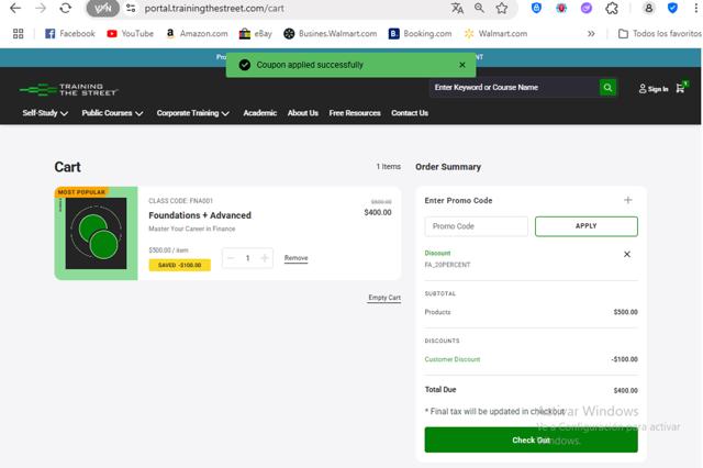 Training The Street checkout page showing Training The Street discount code box | Screenshot taken by SimplyCodes community member on Jul 28, 2025