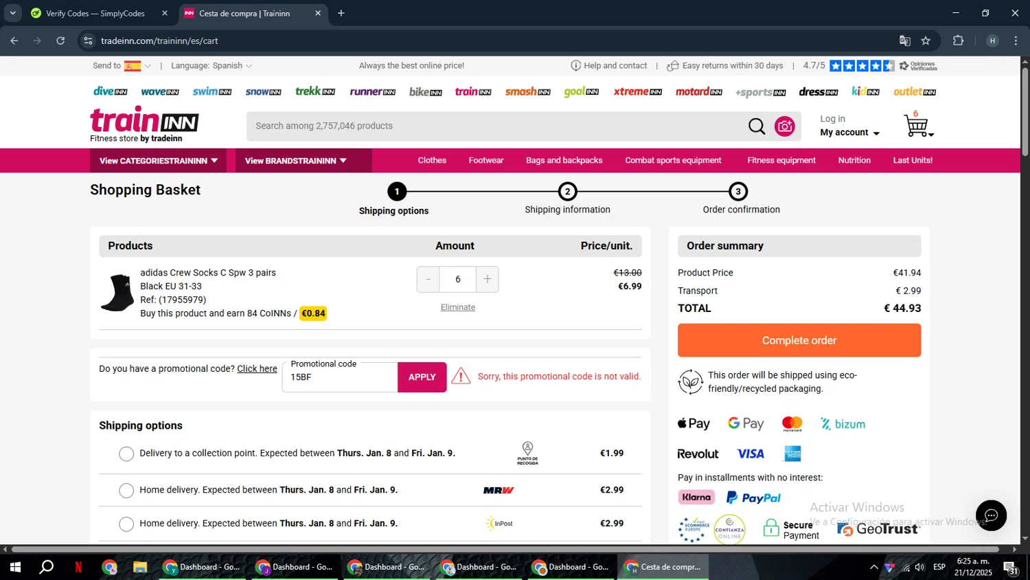 Traininn promo code screenshot showing code 15BF applied at Traininn checkout page. Uploaded by SimplyCodes community member YAMAHA on Dec 21, 2025