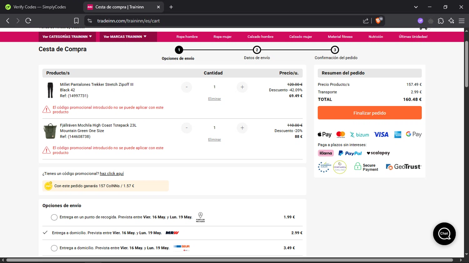 Traininn promo code screenshot showing code Wwcas10 applied at Traininn checkout page. Uploaded by SimplyCodes community member SmartScholar9589 on May 15, 2025