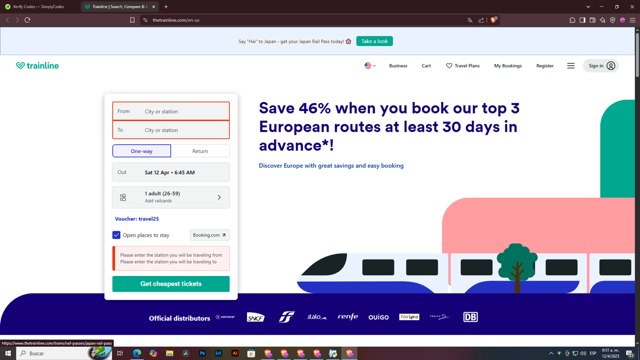 Trainline checkout page showing Trainline discount code box | Screenshot taken by SimplyCodes community member on Apr 12, 2025