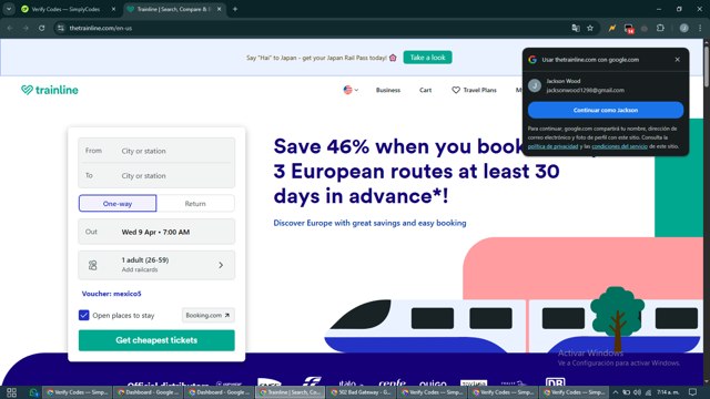 Trainline checkout page showing Trainline discount code box | Screenshot taken by SimplyCodes community member on Apr 9, 2025