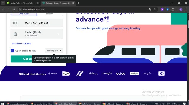 Trainline checkout page showing Trainline discount code box | Screenshot taken by SimplyCodes community member on Apr 9, 2025