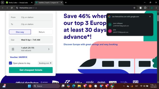 Trainline checkout page showing Trainline discount code box | Screenshot taken by SimplyCodes community member on Apr 9, 2025