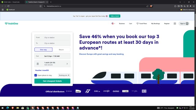 Trainline checkout page showing Trainline discount code box | Screenshot taken by SimplyCodes community member on Apr 12, 2025