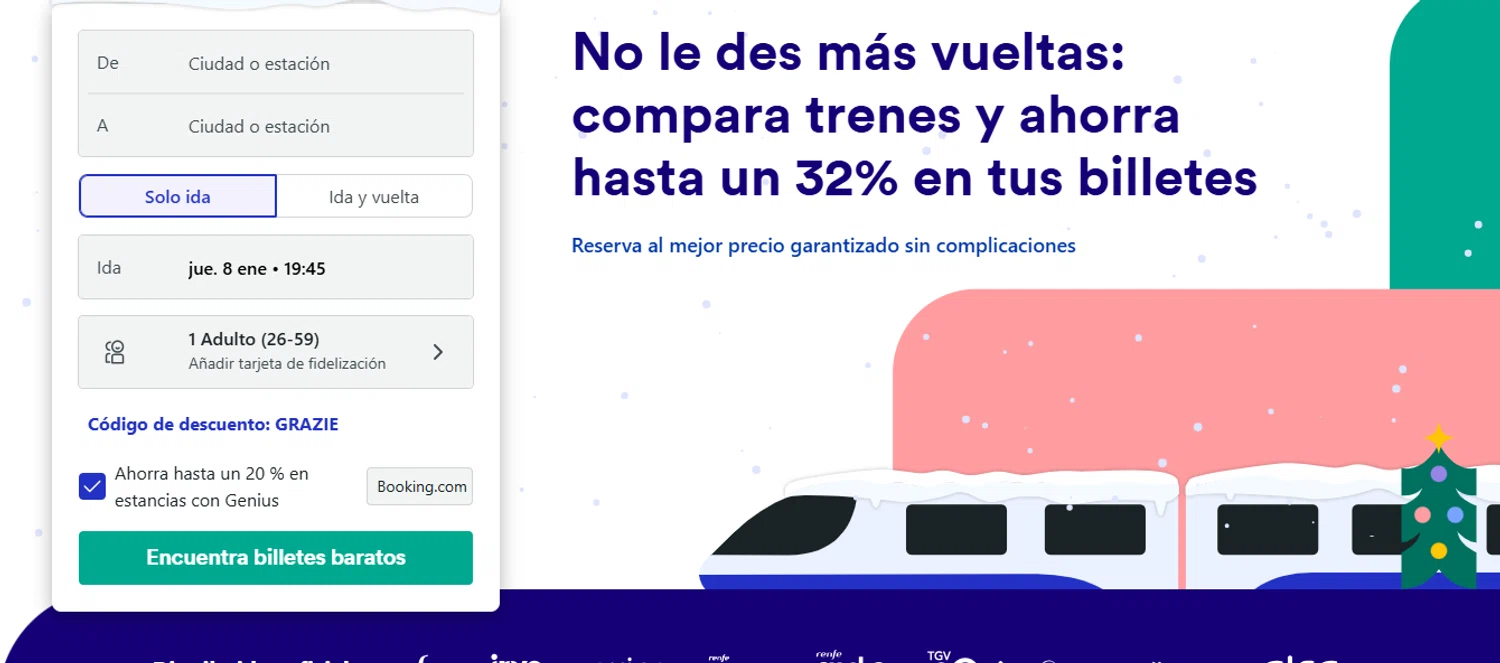 Trainline discount code screenshot showing code GRAZIE applied at Trainline checkout page. Uploaded by SimplyCodes community member BrilliantFalcon6936 on Jan 8, 2026