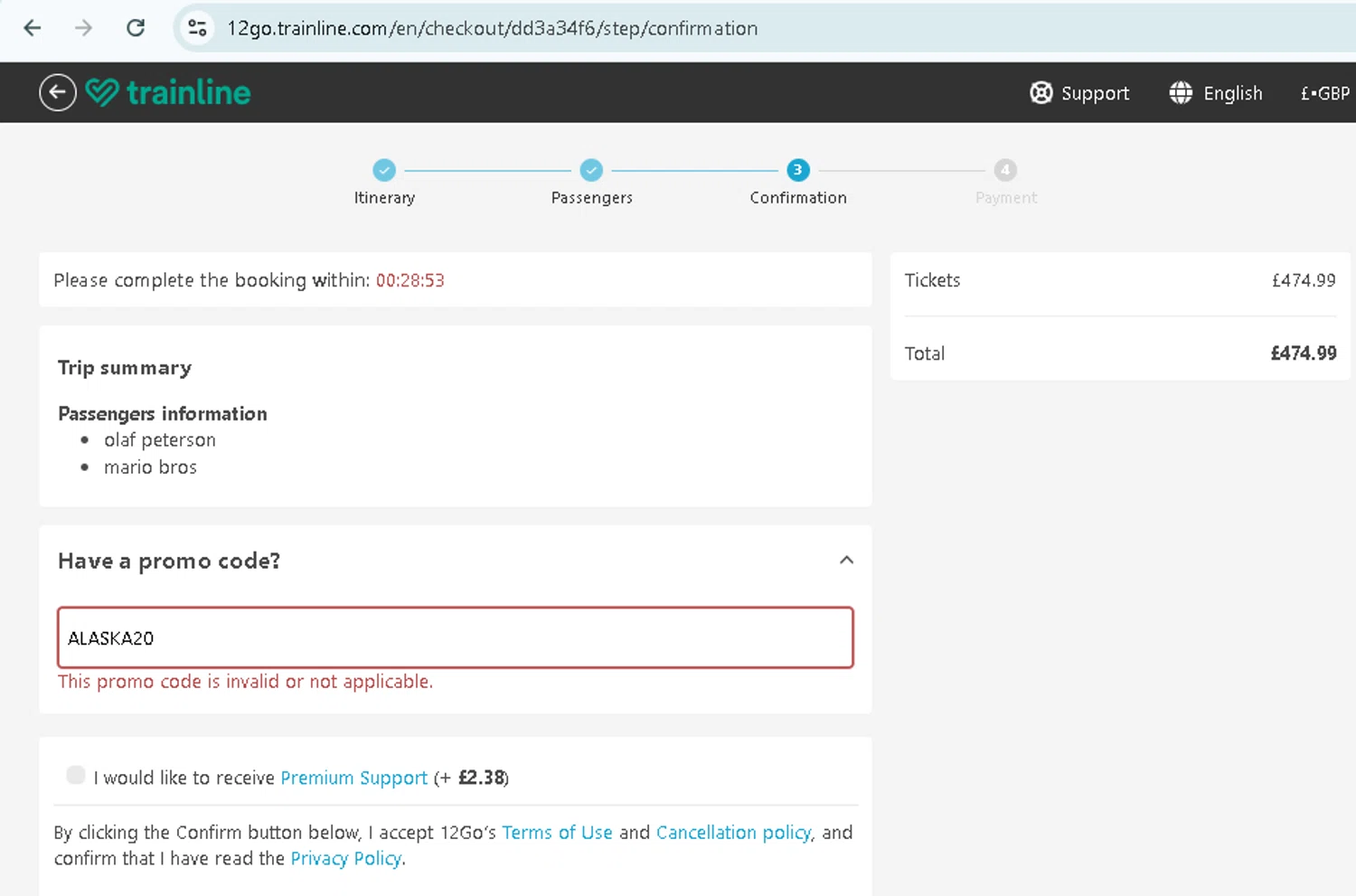 Trainline discount code screenshot showing code ALASKA20 applied at Trainline checkout page. Uploaded by SimplyCodes community member TokenMonarch796 on Dec 20, 2025