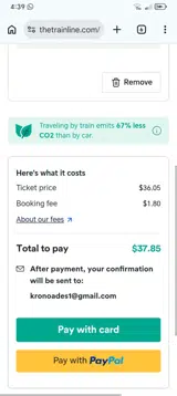 Trainline coupon verification screenshot