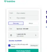 Trainline coupon verification screenshot