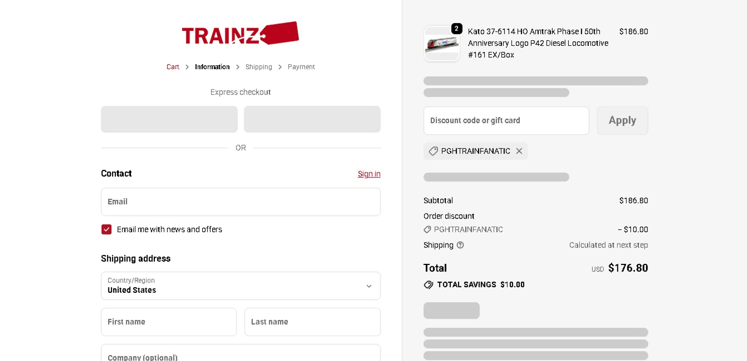 Trainz promo code screenshot showing code PGHTRAINFANATIC applied at Trainz checkout page. Uploaded by SimplyCodes community member BrilliantTitan7739 on Dec 21, 2025