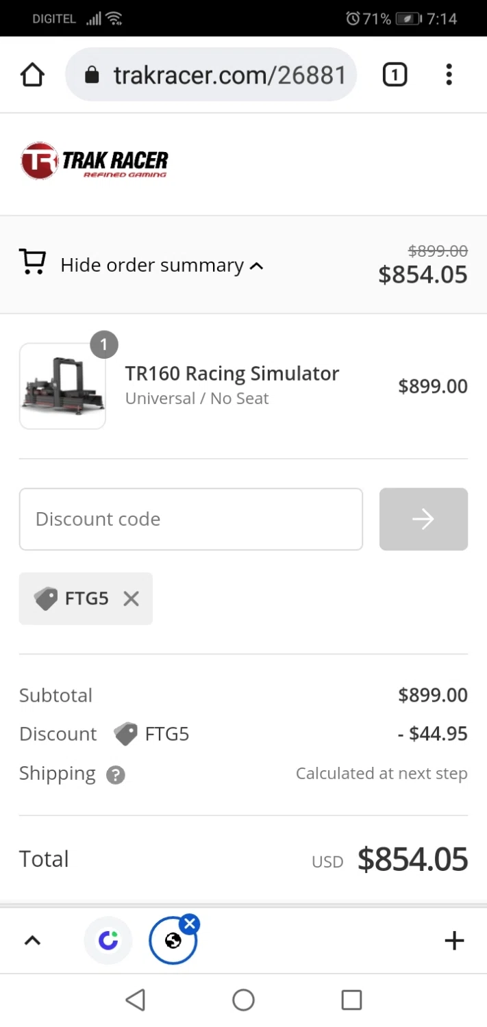Trak Racer checkout page showing Trak Racer discount code box | Screenshot taken by SimplyCodes community member on Jan 11, 2022