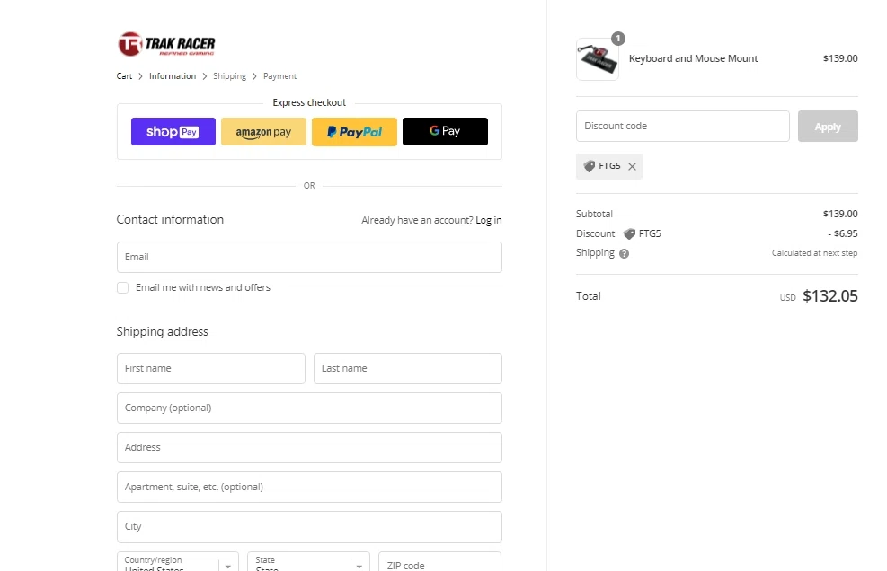 Trak Racer checkout page showing Trak Racer discount code box | Screenshot taken by SimplyCodes community member on Jan 26, 2022