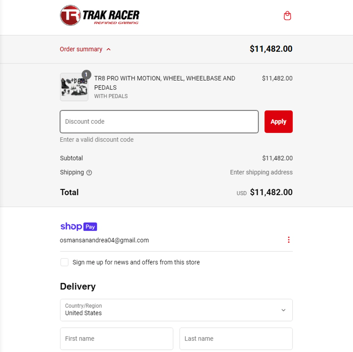Trak Racer discount code screenshot showing code TRO8TDTCLXZ2 applied at Trak Racer checkout page. Uploaded by SimplyCodes community member elchino08 on Jan 7, 2025