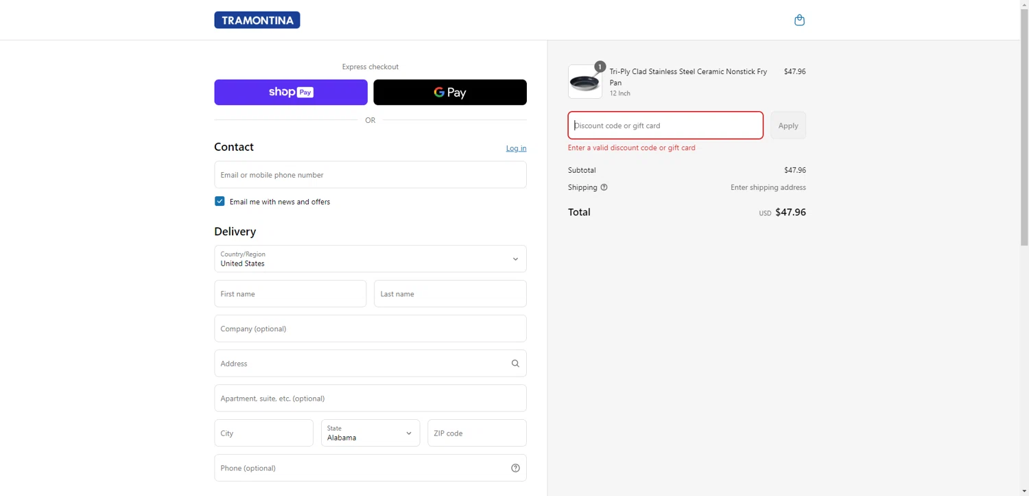 Tramontina Store promo code screenshot showing code setthetable applied at Tramontina Store checkout page. Uploaded by SimplyCodes community member ScanRanger3503 on May 21, 2025