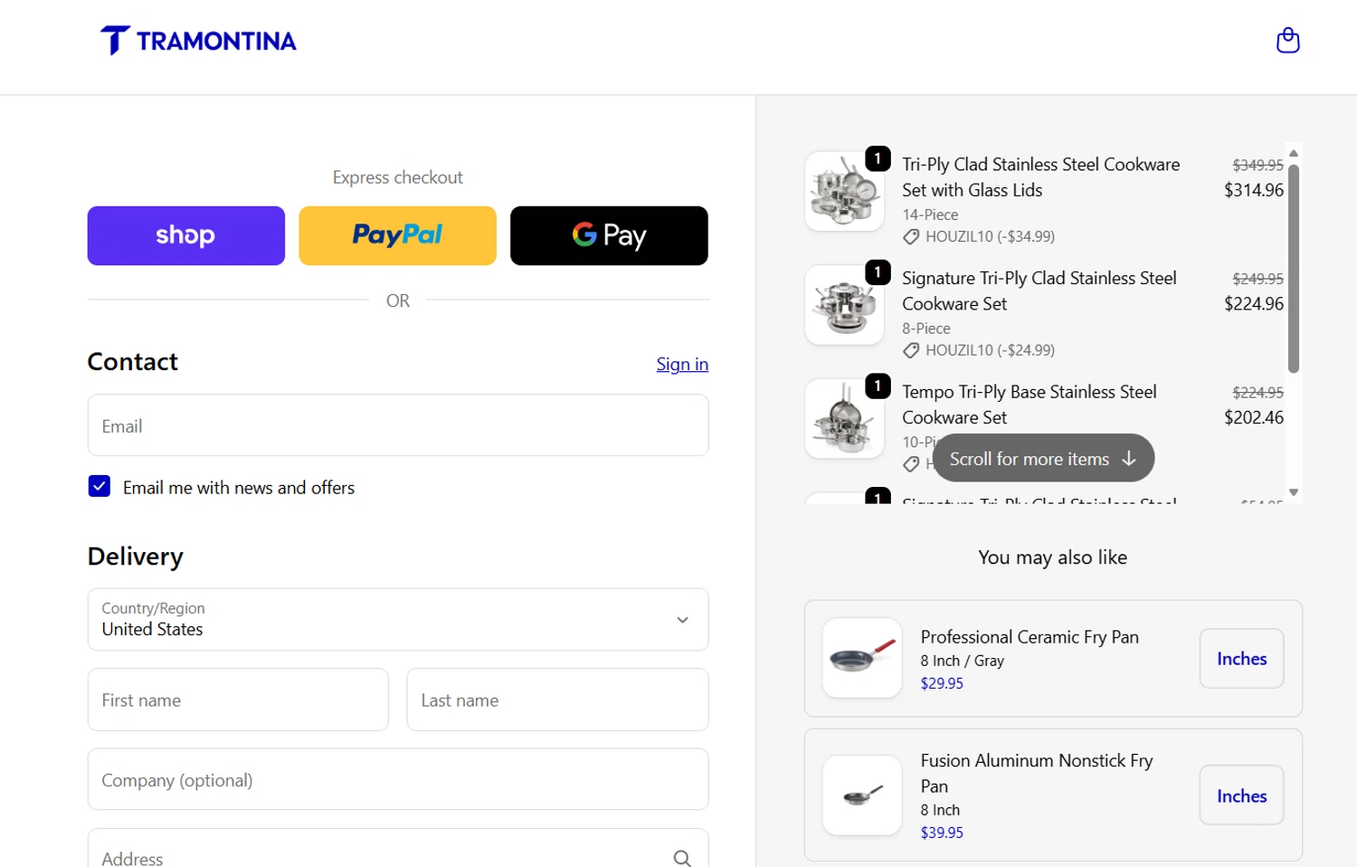 Tramontina Store promo code screenshot showing code HOUZIL10 applied at Tramontina Store checkout page. Uploaded by SimplyCodes community member JasnibelEgu on Dec 17, 2025