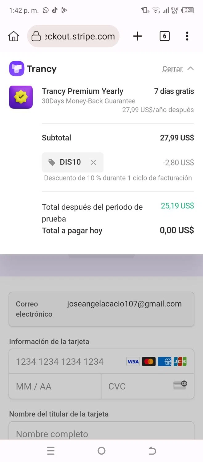 Trancy checkout page showing Trancy promo code box | Screenshot taken by SimplyCodes community member on Oct 27, 2024