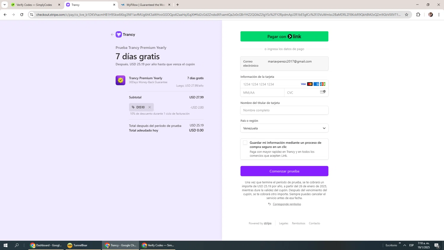 Trancy checkout page showing Trancy promo code box | Screenshot taken by SimplyCodes community member on Jan 19, 2025