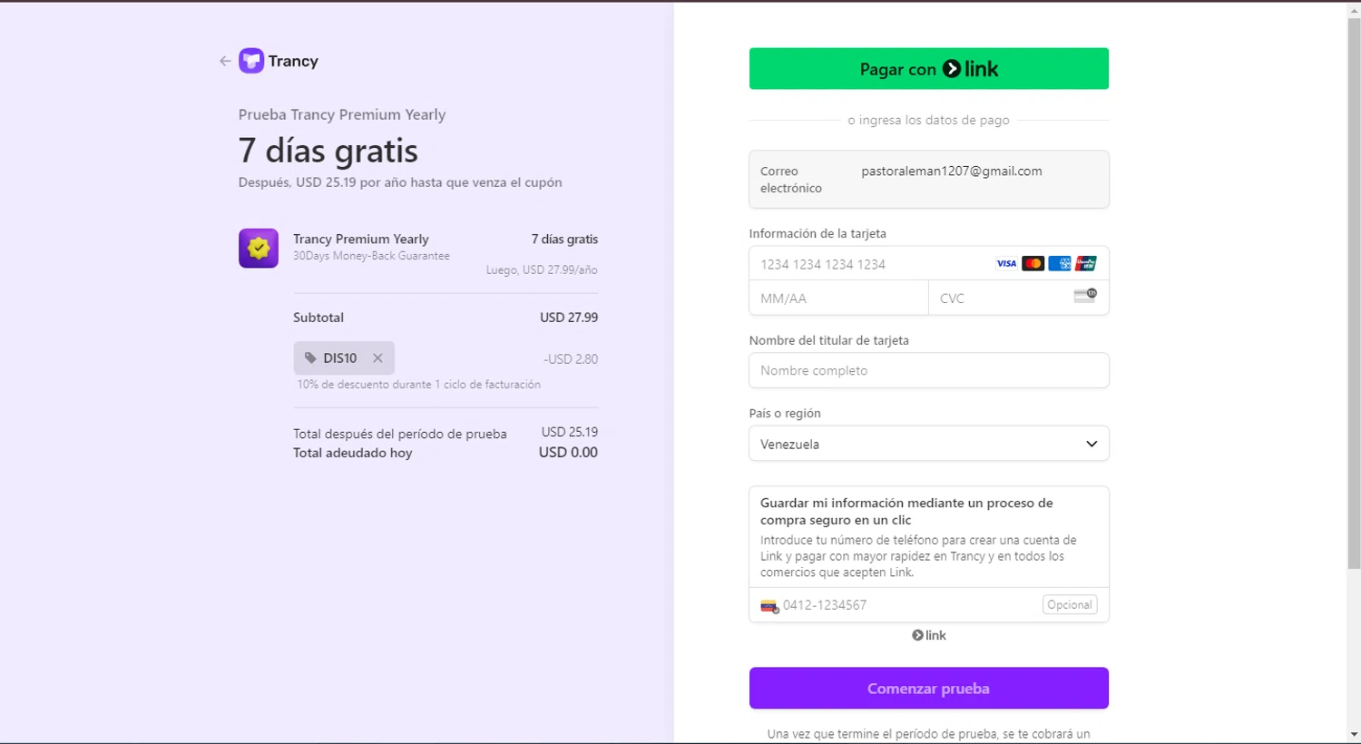 Trancy checkout page showing Trancy promo code box | Screenshot taken by SimplyCodes community member on Dec 5, 2024