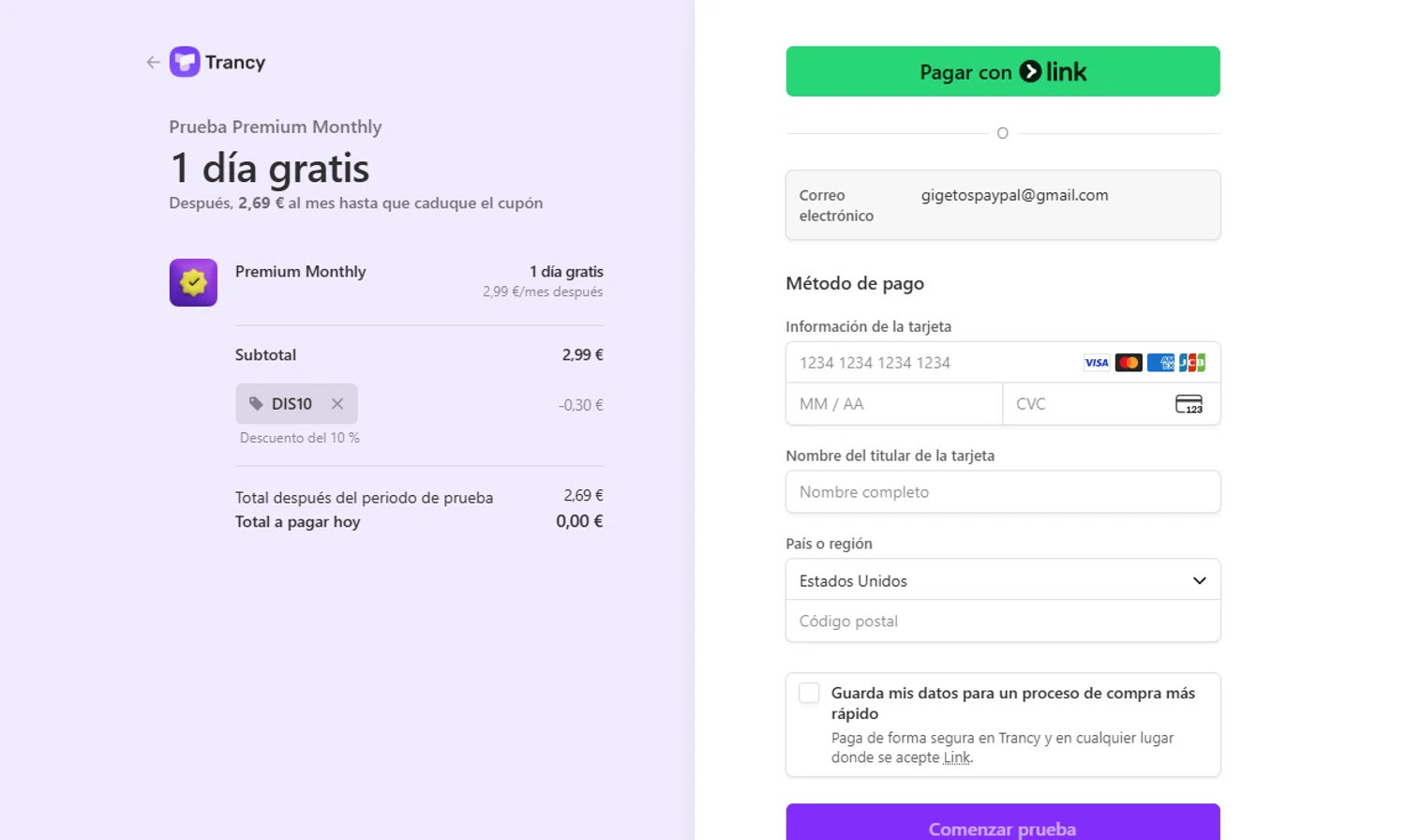 Trancy promo code screenshot showing code DIS10 applied at Trancy checkout page. Uploaded by SimplyCodes community member VoucherVirtuoso2520 on Aug 29, 2025