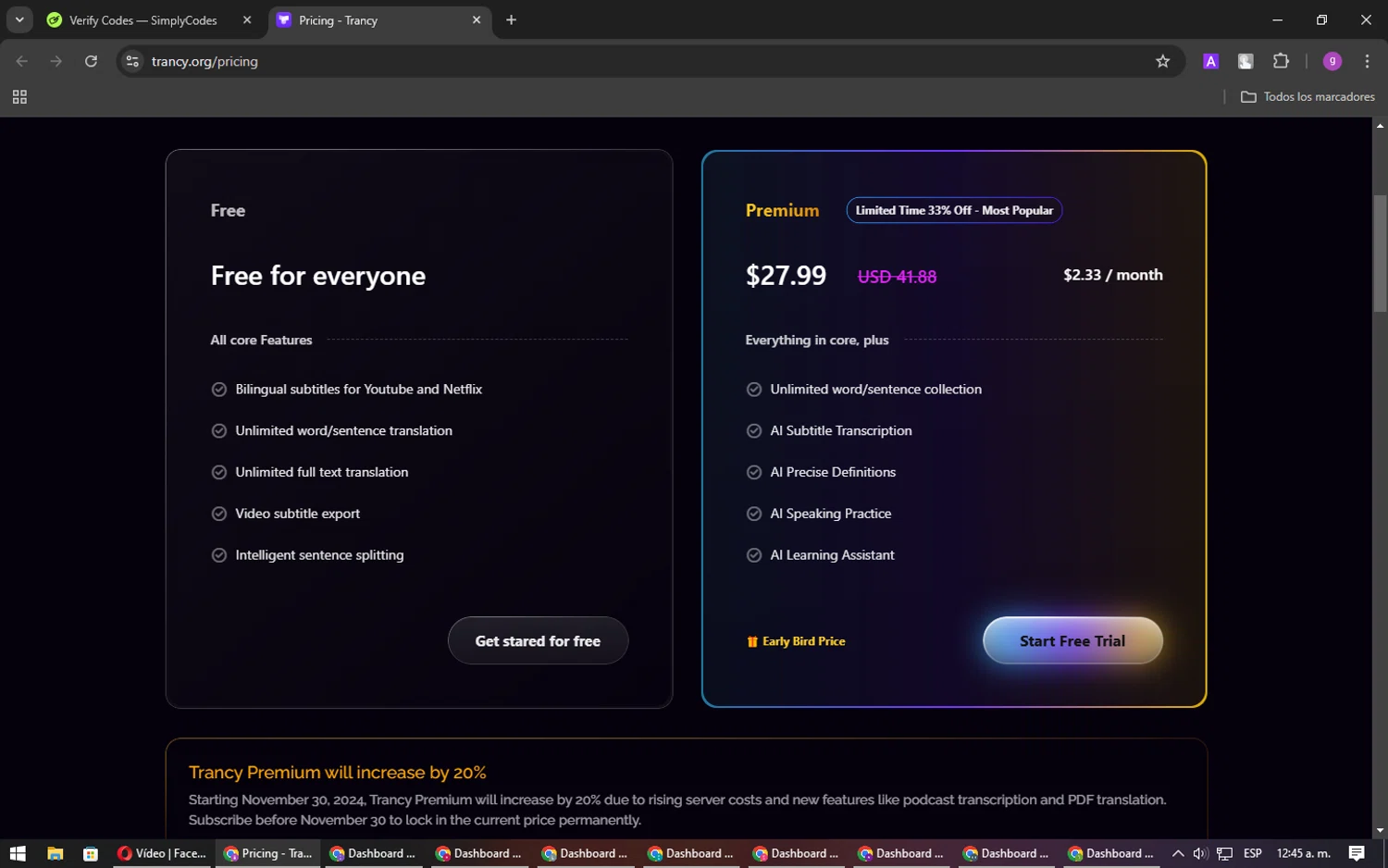 Trancy checkout page showing Trancy promo code box | Screenshot taken by SimplyCodes community member on Nov 6, 2024