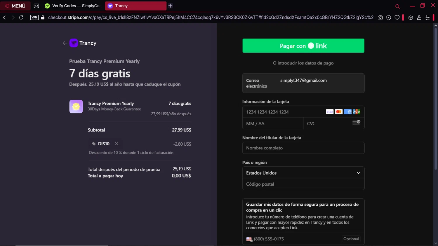 Trancy checkout page showing Trancy promo code box | Screenshot taken by SimplyCodes community member on Feb 15, 2025