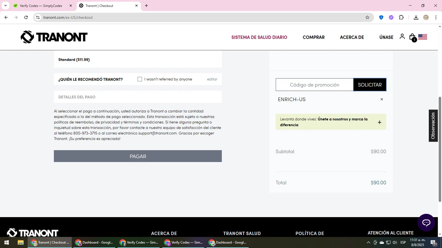 Tranont checkout page showing Tranont promo code box | Screenshot taken by SimplyCodes community member on Aug 8, 2025