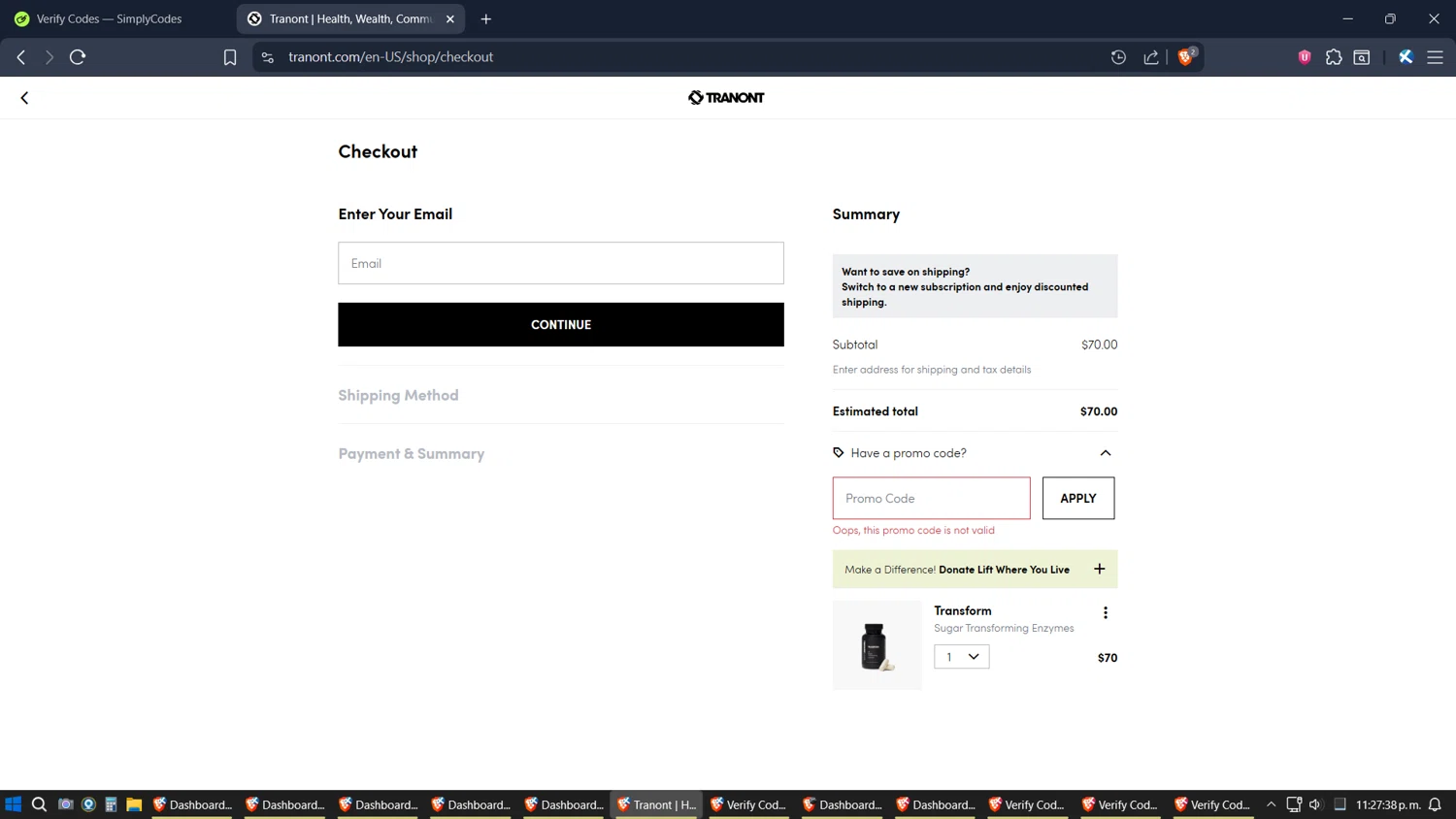 Tranont promo code screenshot showing code FLASH25 applied at Tranont checkout page. Uploaded by SimplyCodes community member TreasureExpert3303 on Nov 24, 2025