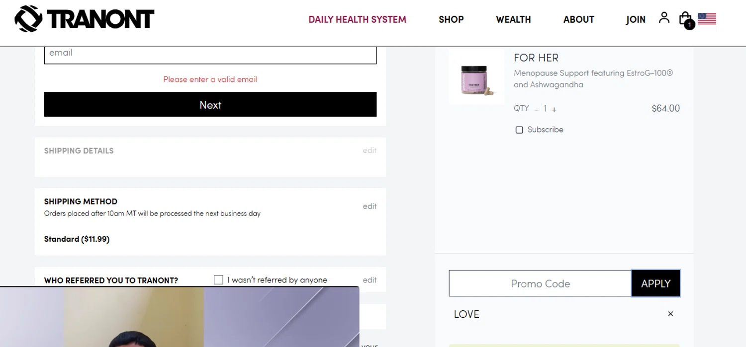 Tranont promo code screenshot showing code LOVE applied at Tranont checkout page. Uploaded by SimplyCodes community member ricardoramirez1 on Jun 17, 2025