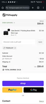 TRANSJOY coupon verification screenshot