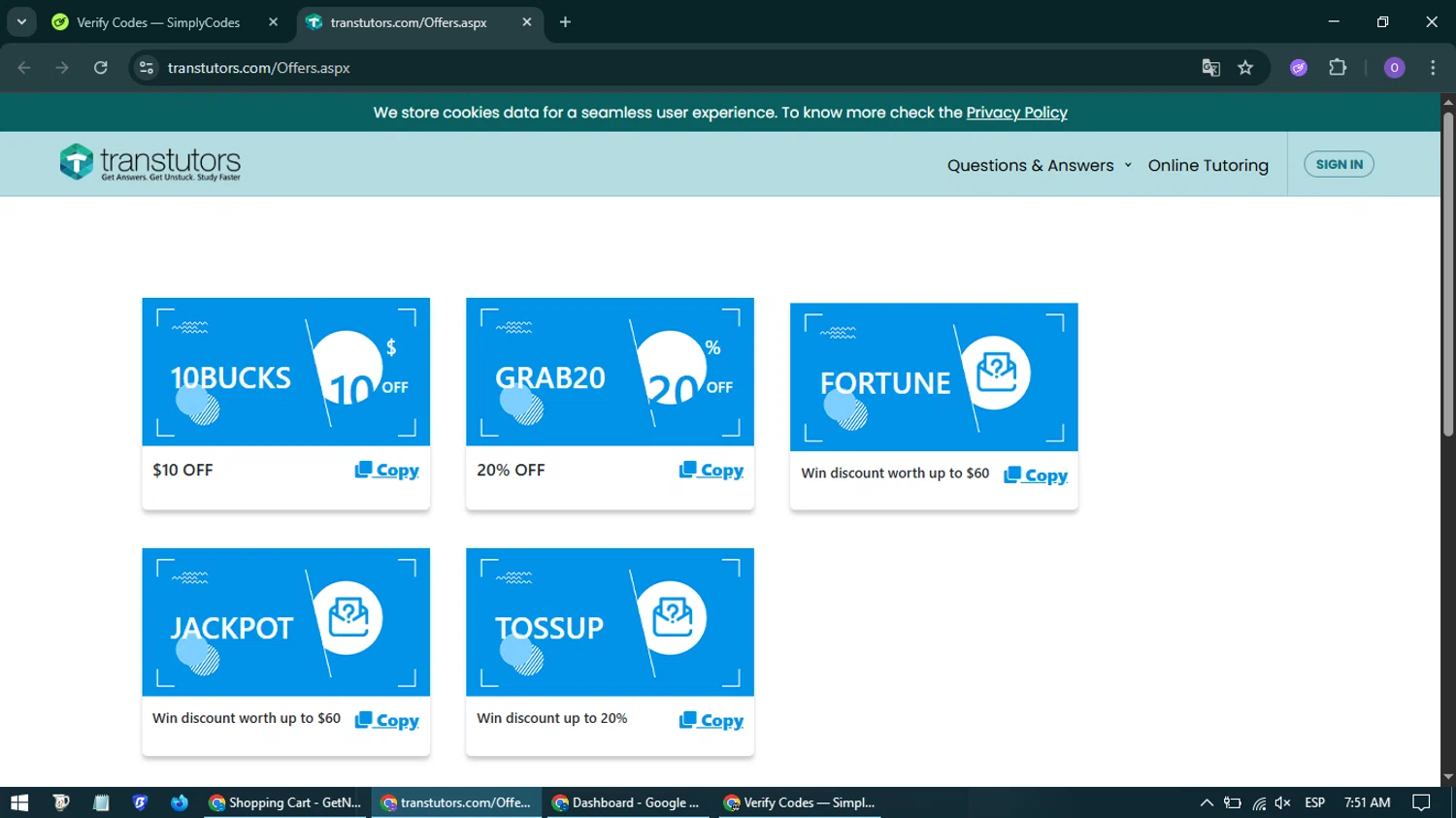 Transtutors promo code screenshot showing code FORTUNE applied at Transtutors checkout page. Uploaded by SimplyCodes community member OliverRodriguez21 on Oct 7, 2025
