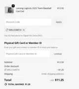 WELCOME10 coupon verification screenshot