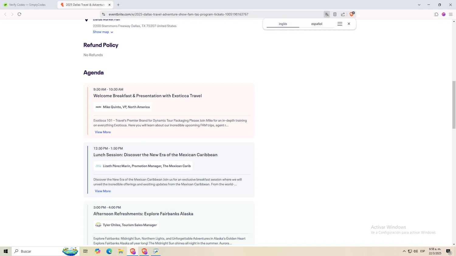 Travel & Adventure Show promo code screenshot showing code MCCABEVIP applied at Travel & Adventure Show checkout page. Uploaded by SimplyCodes community member Monitos on Mar 22, 2025