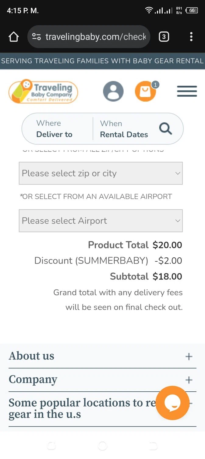 Traveling Baby Company promo code screenshot showing code SUMMERBABY applied at Traveling Baby Company checkout page. Uploaded by SimplyCodes community member eudorasuarez on Oct 2, 2025