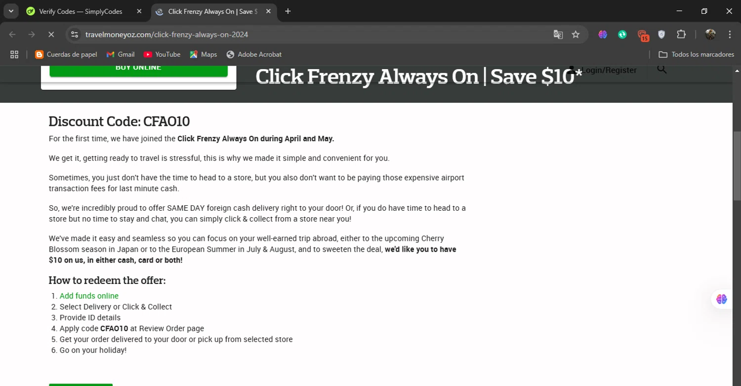Travel Money Oz checkout page showing Travel Money Oz discount code box | Screenshot taken by SimplyCodes community member on Jan 24, 2025