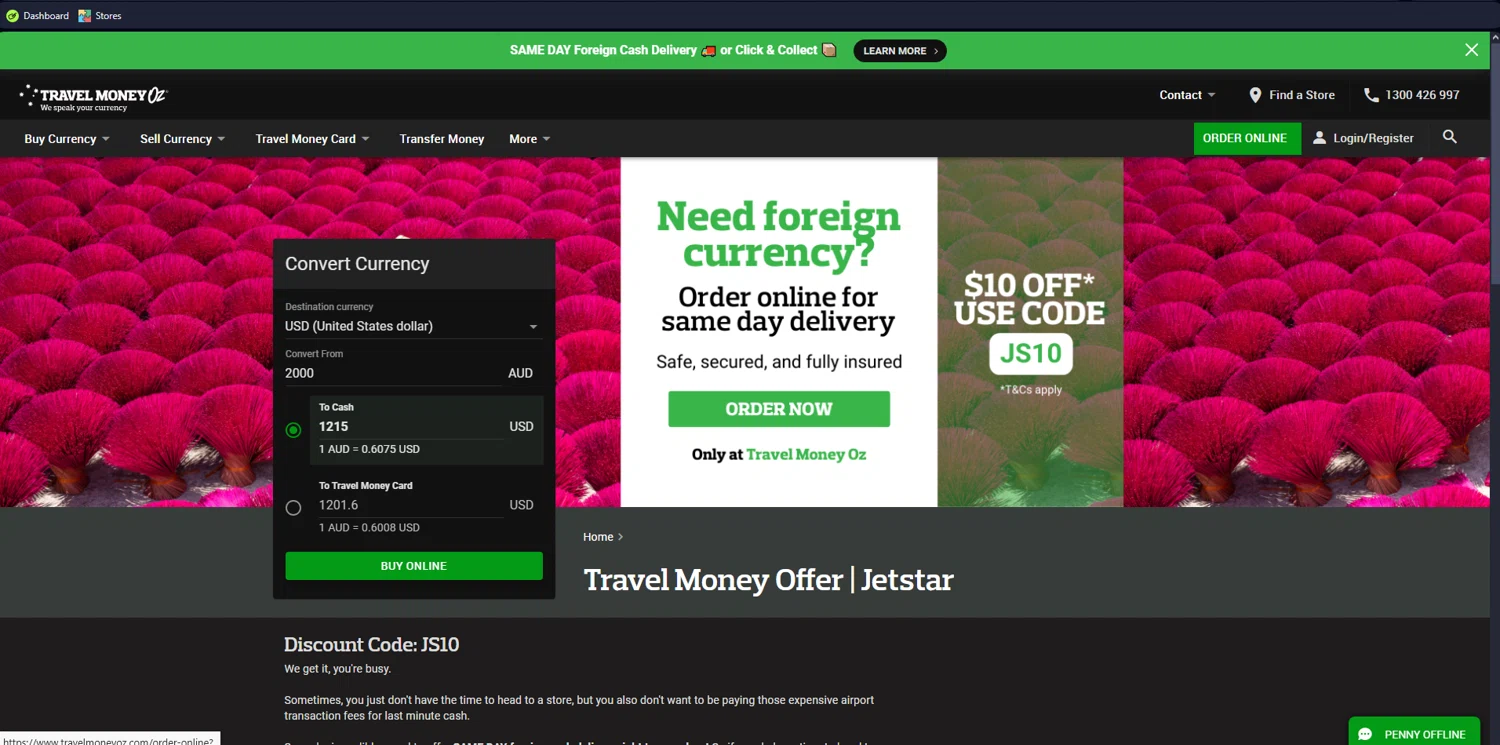 Travel Money Oz checkout page showing Travel Money Oz discount code box | Screenshot taken by SimplyCodes community member on Jan 8, 2025