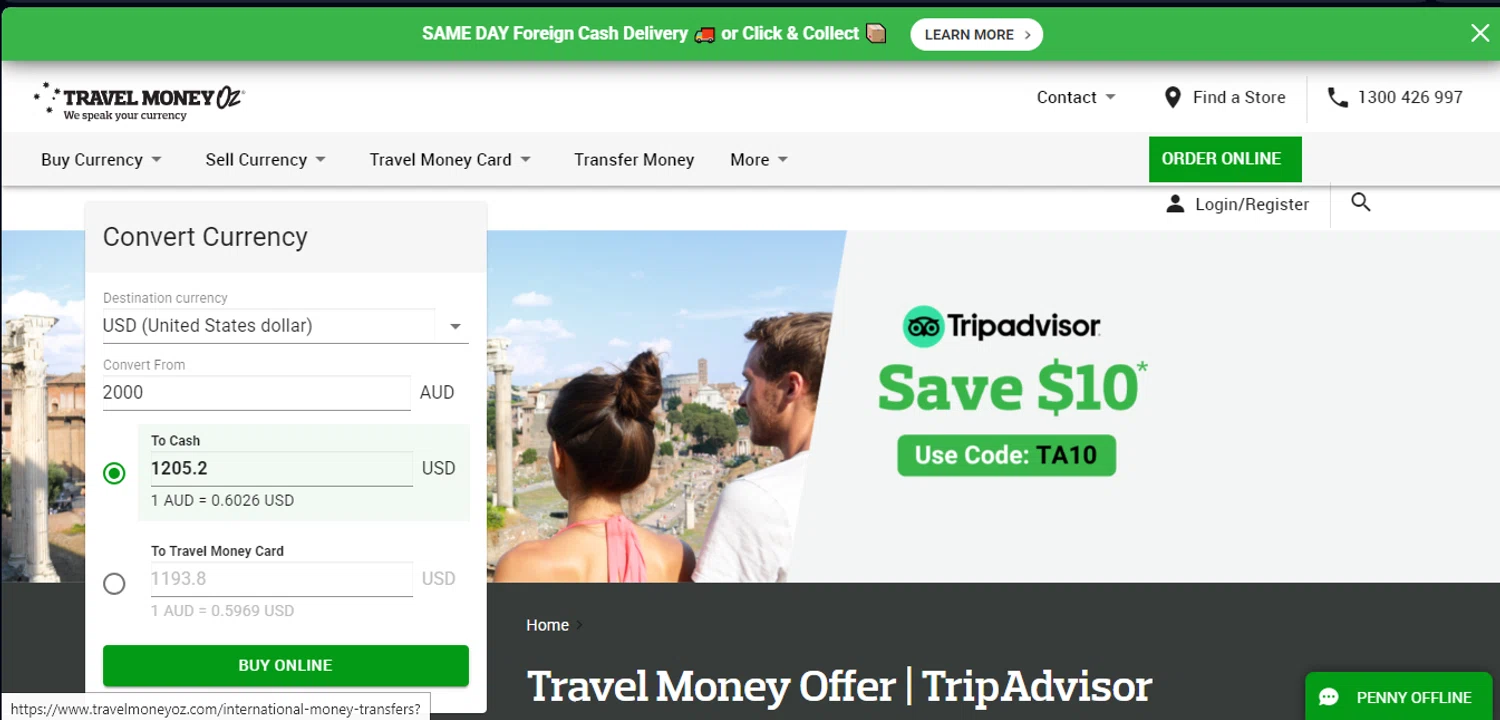 Travel Money Oz checkout page showing Travel Money Oz discount code box | Screenshot taken by SimplyCodes community member on Jan 12, 2025