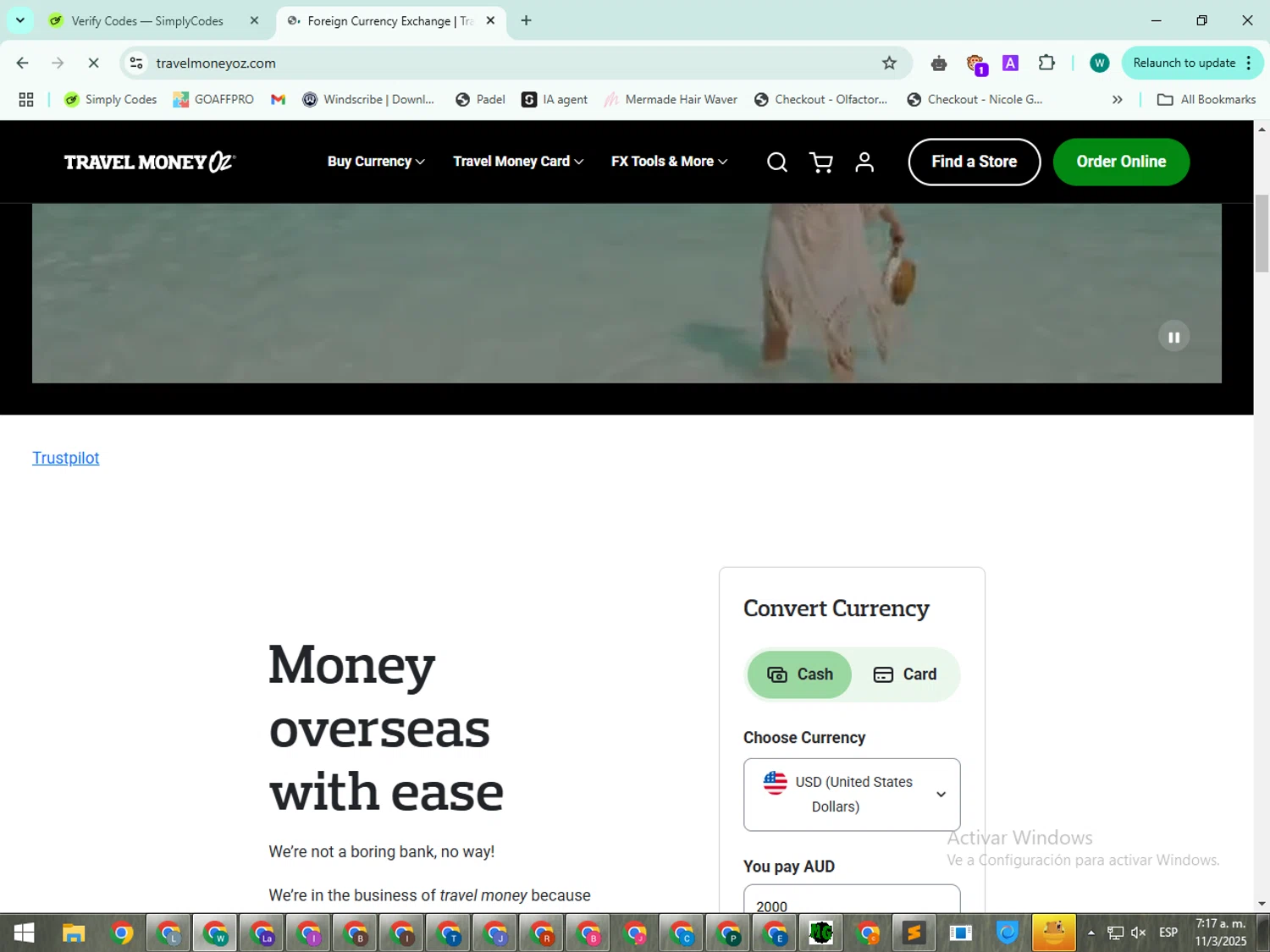 Travel Money Oz checkout page showing Travel Money Oz discount code box | Screenshot taken by SimplyCodes community member on Mar 11, 2025
