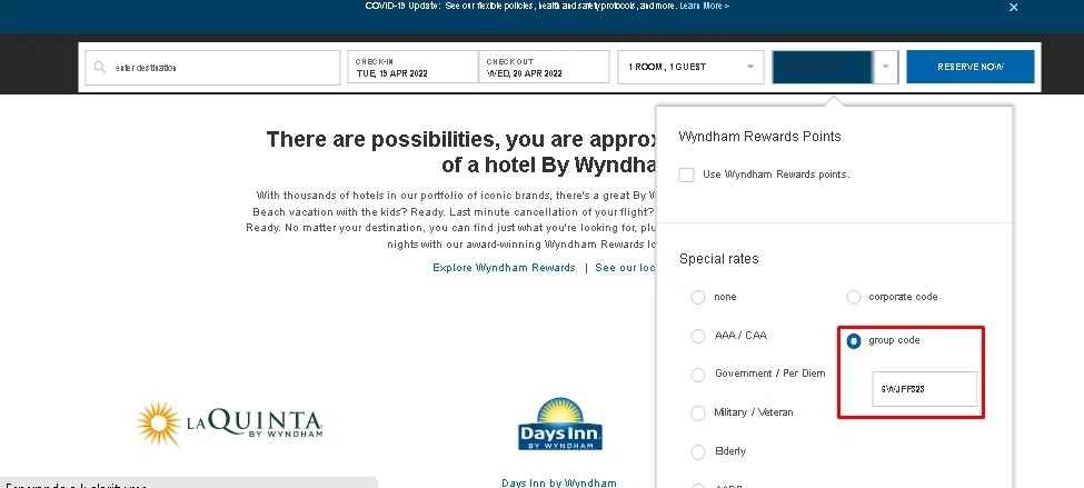 Travelodge checkout page showing Travelodge discount code box | Screenshot taken by SimplyCodes community member on Apr 19, 2022