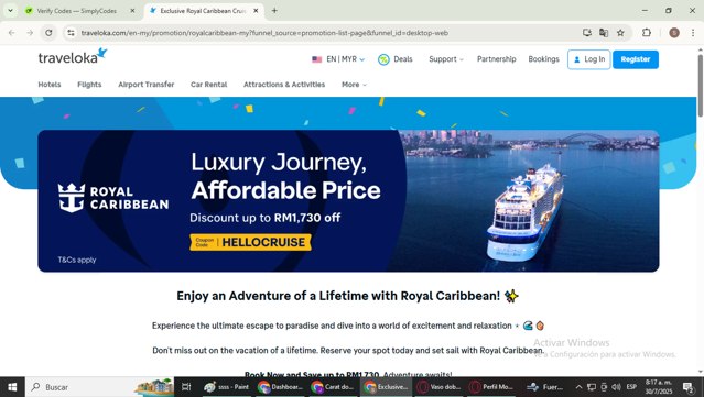 Traveloka checkout page showing Traveloka promo code box | Screenshot taken by SimplyCodes community member on Jul 30, 2025