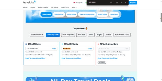 Traveloka checkout page showing Traveloka promo code box | Screenshot taken by SimplyCodes community member on Aug 10, 2025