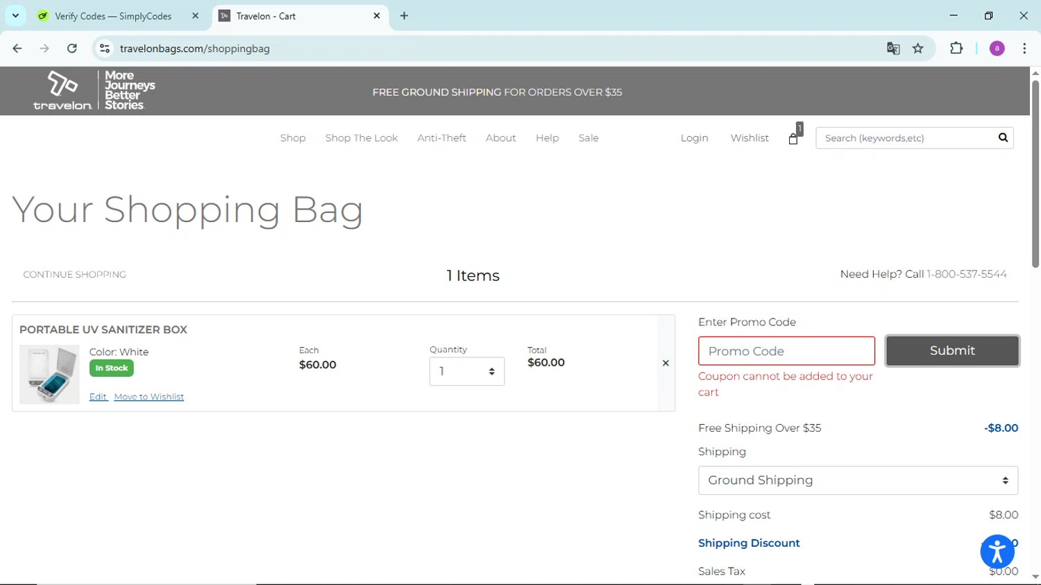 Travelon coupon code screenshot showing code 11333FP applied at Travelon checkout page. Uploaded by SimplyCodes community member PennyBoss9589 on Mar 23, 2025