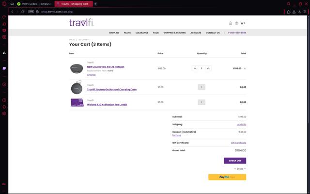 TravlFi checkout page showing TravlFi coupon code box | Screenshot taken by SimplyCodes community member on Aug 9, 2025