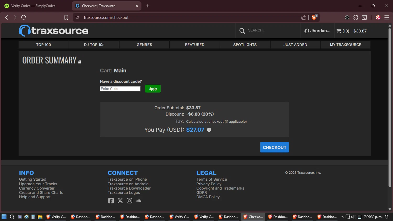 Traxsource checkout page showing Traxsource discount code box | Screenshot taken by SimplyCodes community member on Jan 22, 2026