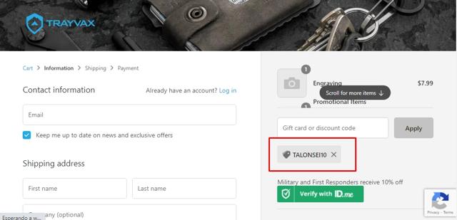 Trayvax checkout page showing Trayvax promo code box | Screenshot taken by SimplyCodes community member on Apr 21, 2021