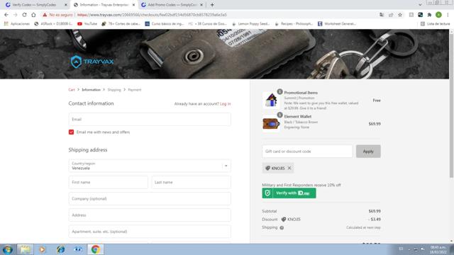 Trayvax checkout page showing Trayvax promo code box | Screenshot taken by SimplyCodes community member on Feb 18, 2022