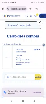 TRC Healthcare coupon verification screenshot