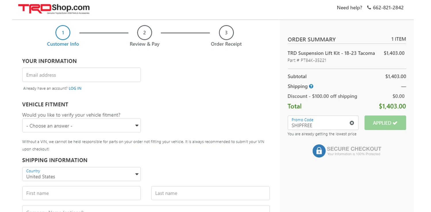 where to use TRDShop.com promo code box