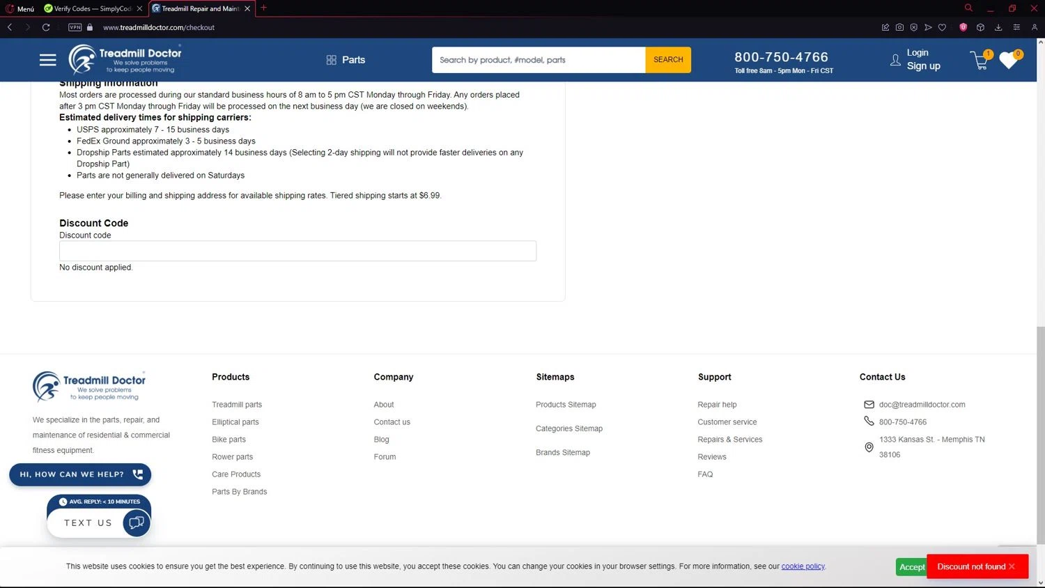 Treadmill Doctor discount code screenshot showing code NEWYEAR applied at Treadmill Doctor checkout page. Uploaded by SimplyCodes community member LegendarySeeker3956 on Oct 17, 2025