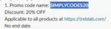 SIMPLYCODES20 coupon verification screenshot